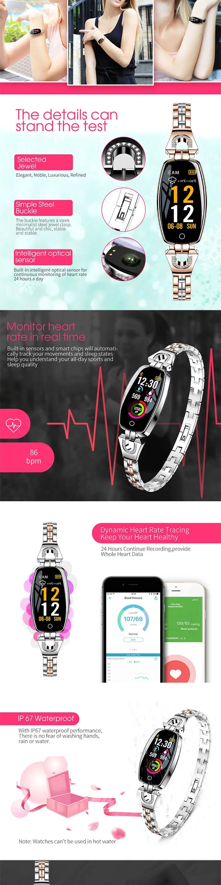 Lemonda H8 Stainless Steel Sleep Heart Rate Tracker Smart Watch with Call Reminder Waterproof Touch Screen Online Sports