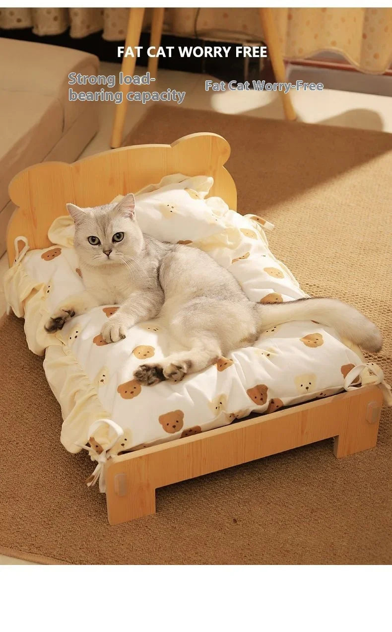Solid Wood Cat Bed Dog Bed Removable Mat Washable All Season Universal Cat Nest Dog House Pet Supplies Pet Bed Within 7kg