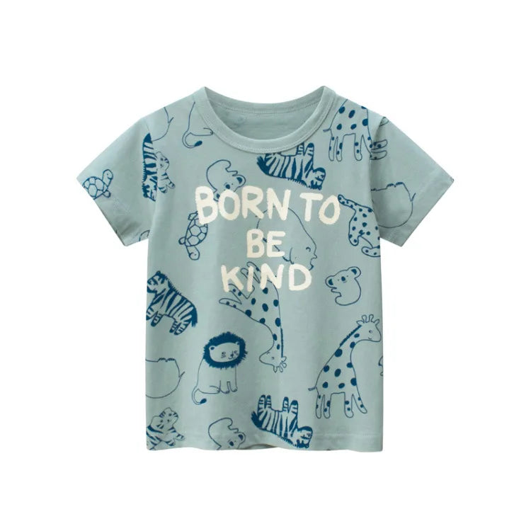 Children's short sleeve T-shirt by I YAN, cotton summer cartoon top for boys aged 2-9 years, Korean version, casual kids' clothing
