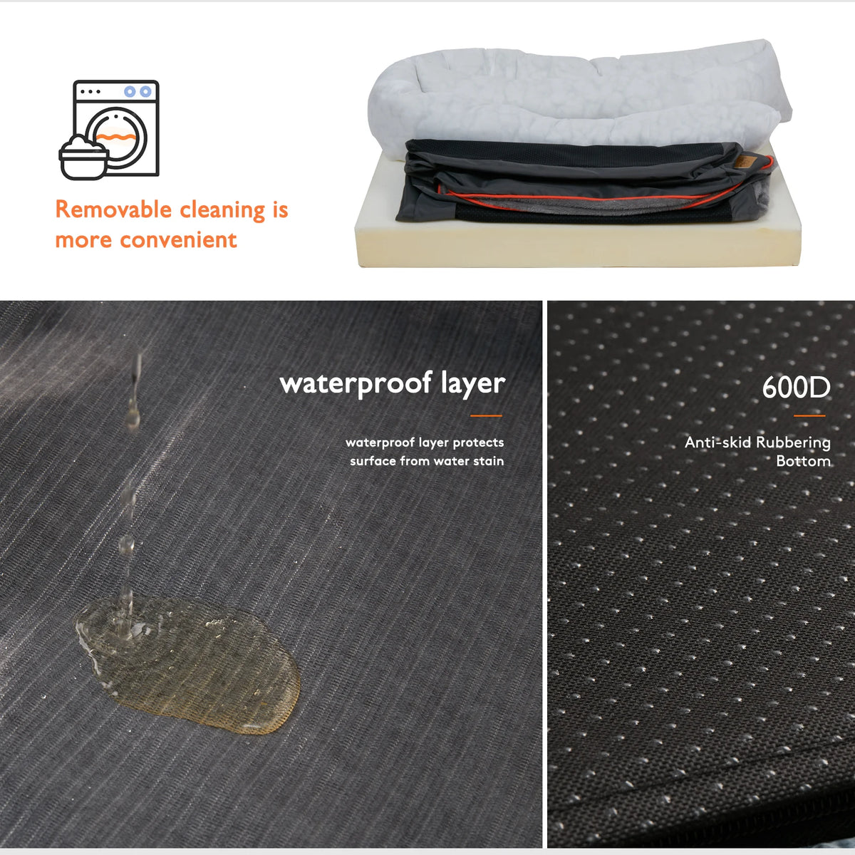 I YAN dog bed in L, XL, 2XL, 3XL with super soft orthopedic foam, cotton-padded bolster, removable cover, perfect for pets.