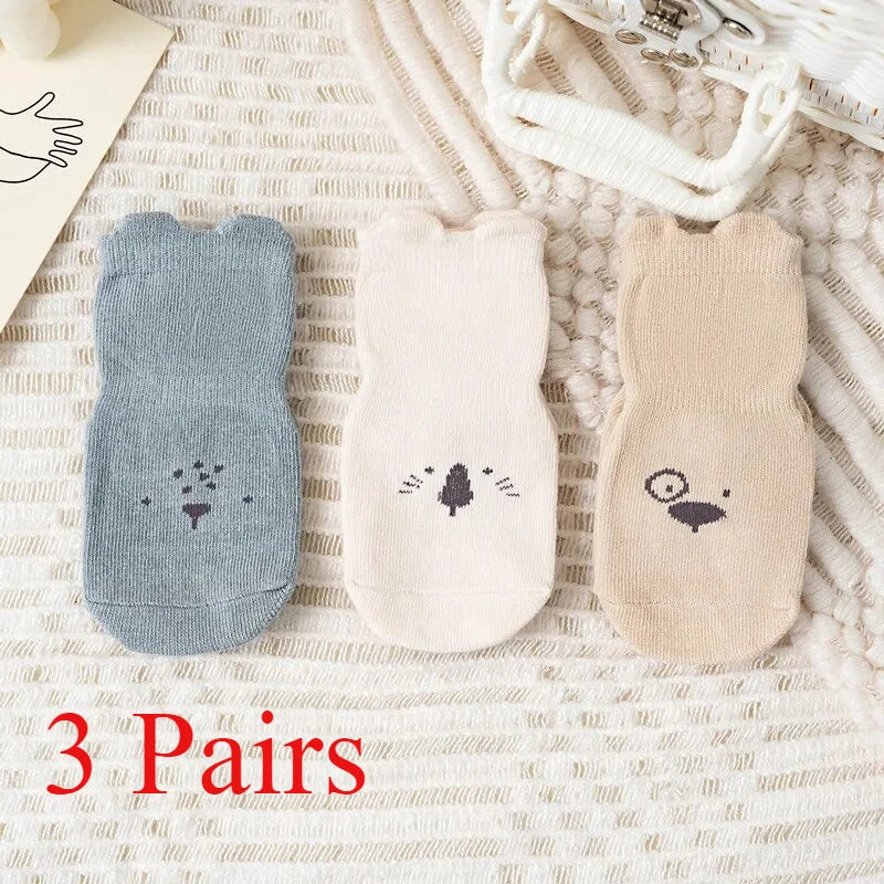 3 Pairs Cartoon Kids Infant Baby Anti-Slip Socks for Girls and Boys 4 Seasons Cotton Unisex Playground Floor Stockings