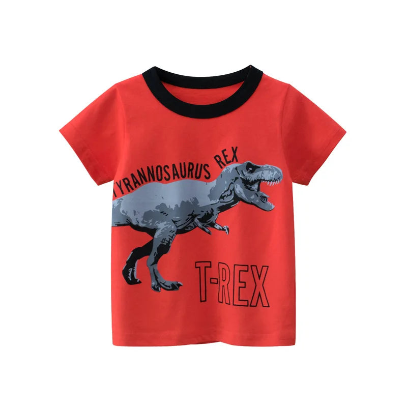 I YAN OLEKID 2025 summer boys' T-shirt with colorful cartoon print, short sleeves, for ages 2 to 8 years, toddler boy top