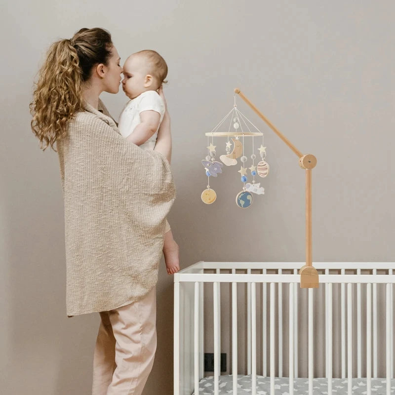 Baby Crib Mobile with Cartoon Felt Forest Animals – Wooden Bed Bell 0-12M - I YAN
