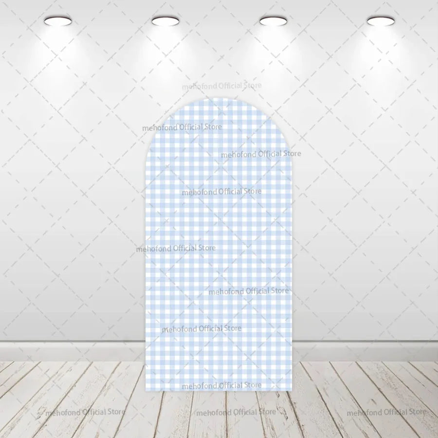 Mehofond Custom 2-Sided One Silly Goose Blue Plaid Kids Birthday Party Baby Shower Cover Chiara Arch Background Decor Backdrop