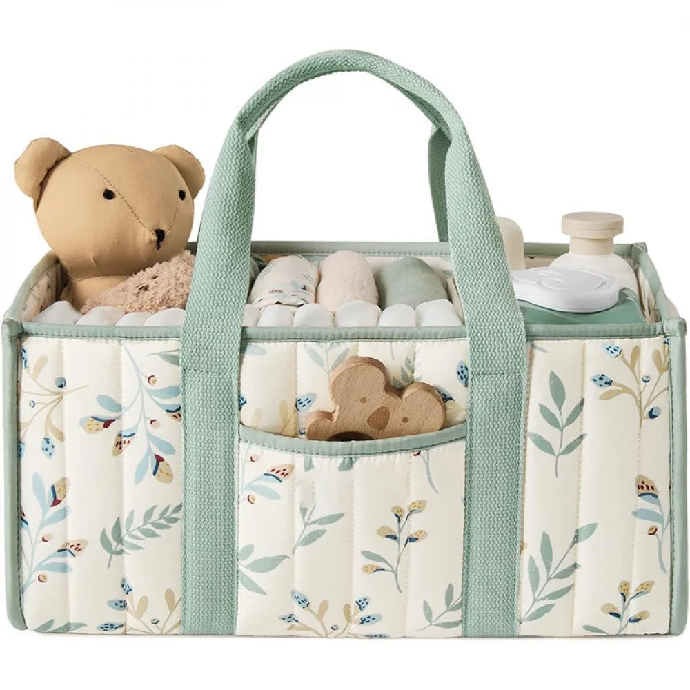 I YAN multifunctional diaper bag in gray, foldable baby diaper storage bag with multiple compartments for mom and baby essentials.