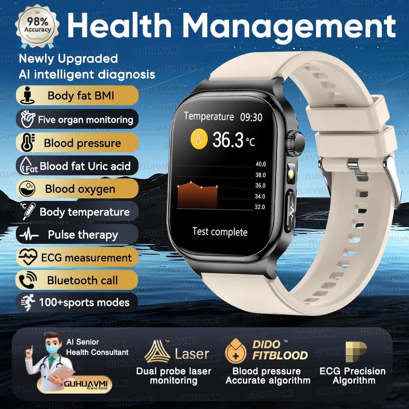 2025 New Precision detection ECG+PPG Uric acid Blood Fat SmartWatch Men Blood Pressure Blood oxygen Voice Call Health Smartwatch