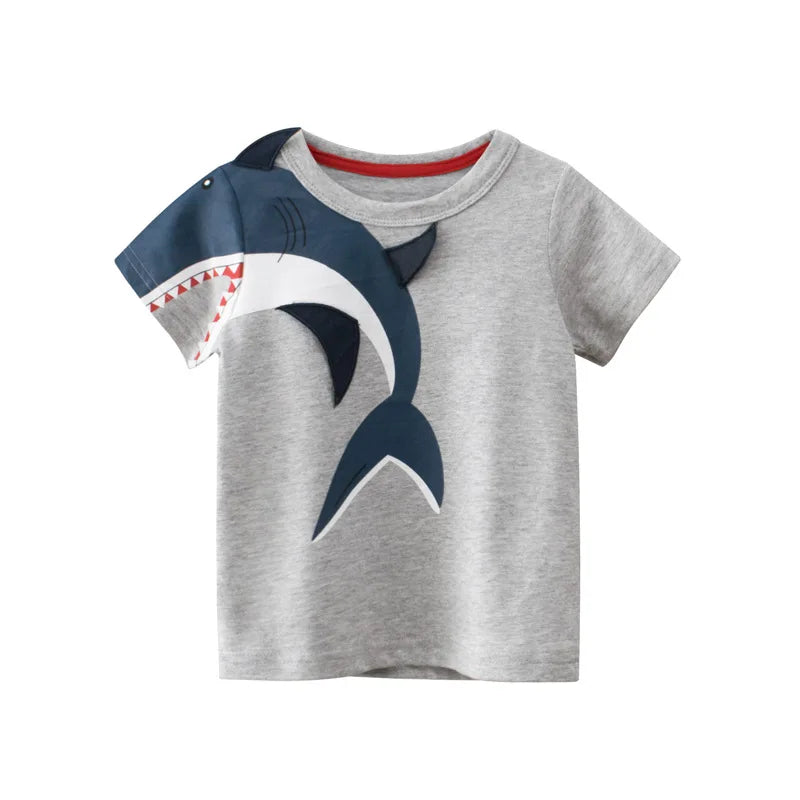 Children's short sleeve cotton T-shirt by I YAN featuring a summer cartoon design for boys aged 2-9 years.
