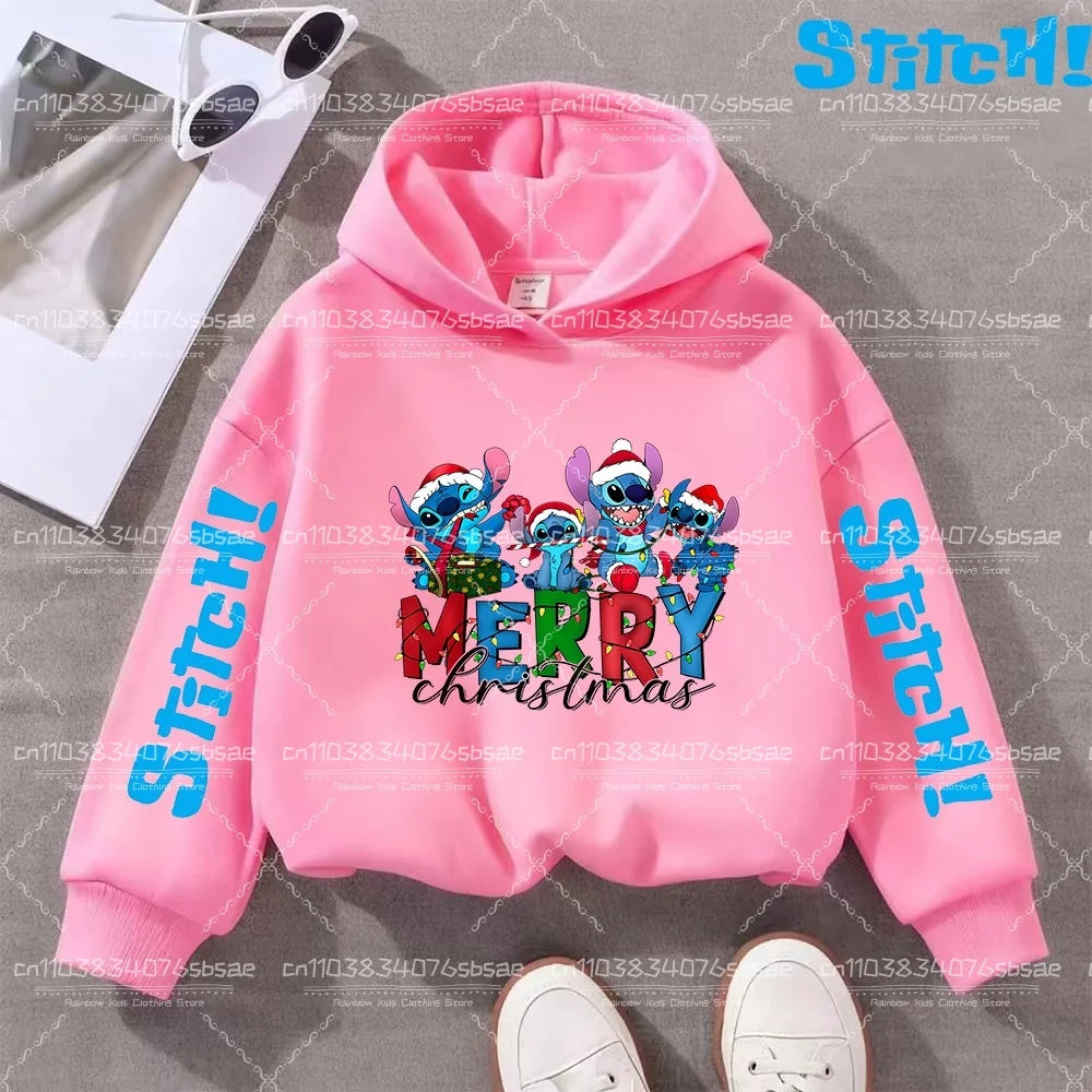 Disney Stitch Sweatshirts for Boys Girls Christmas Clothes Stich Print Hoodies Winter Pullover Outerwear Tops Children Clothing