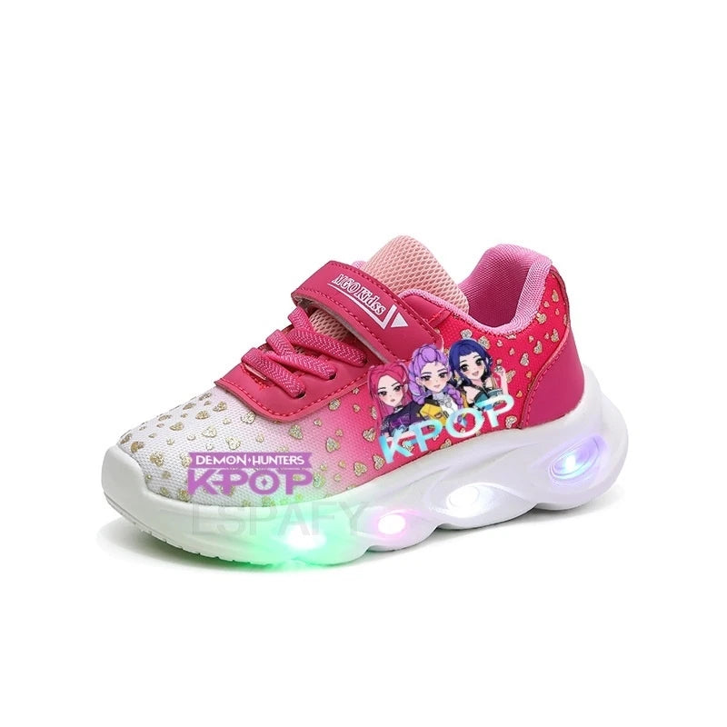 Kpop Demon Hunter LED Light Up Shoes 2026 Spring Autumn Mesh Soft Sole Cartoon Sneakers for Baby Girls Toddlers