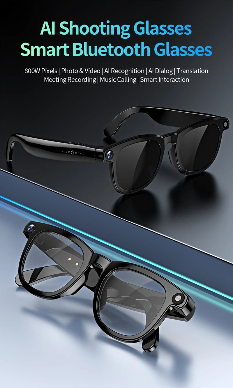 New AI Smart Glasses 800W HD Camera Black Technology Image Translation Chat GPT Video Call Photo Waterproof For Men Women New