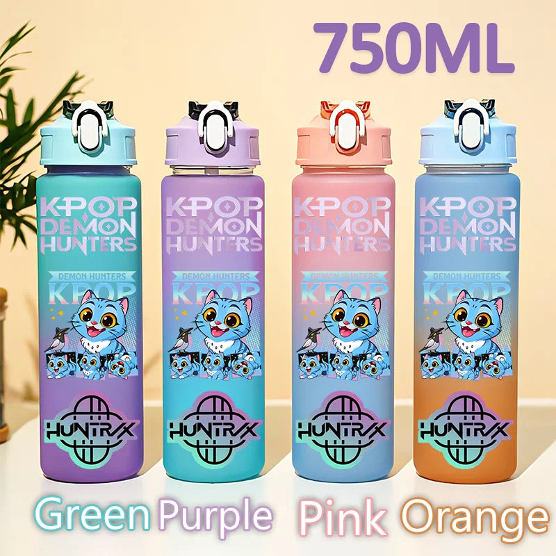 kpop 750ML Demon Hunters Bottle Gourde Gradient Color Water Cup Plastic Drinking Cup gradient straw cup gift
