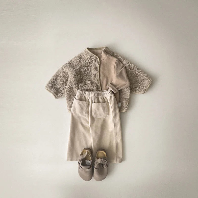 5125 Korean Children's Clothing 2024 Winter Boys and Girls Pure Color Lamb Wool Coat Plus Velvet Padded Jackets