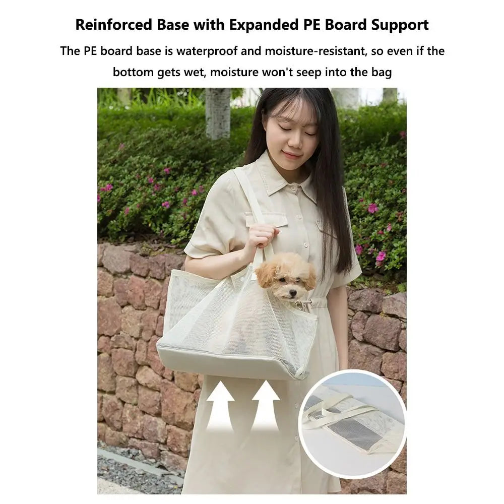 Portable Mesh Pet Carrier Bag Breathable Summer Use Dog Travel Bag Comfortable Shoulder Crossbody Foldable Pet Tote