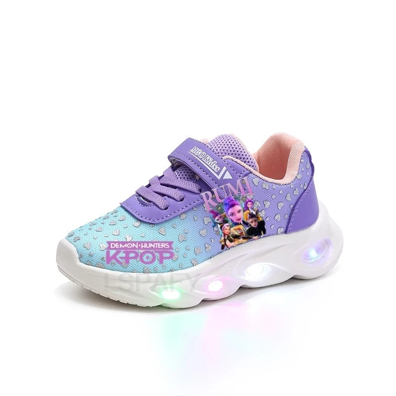 Kpop Demon Hunter LED Light Up Shoes 2026 Spring Autumn Mesh Soft Sole Cartoon Sneakers for Baby Girls Toddlers