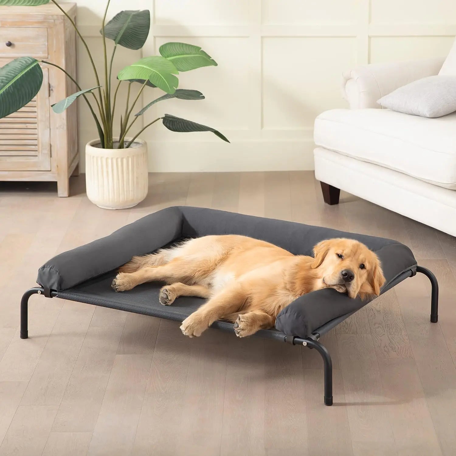 Elevated Cooling Dog Bed for Large Dogs, Portable Indoor Outdoor Raised Cot with Breathable Mesh, Chew Proof Pet Hammock, Removable Waterproof Bolsters