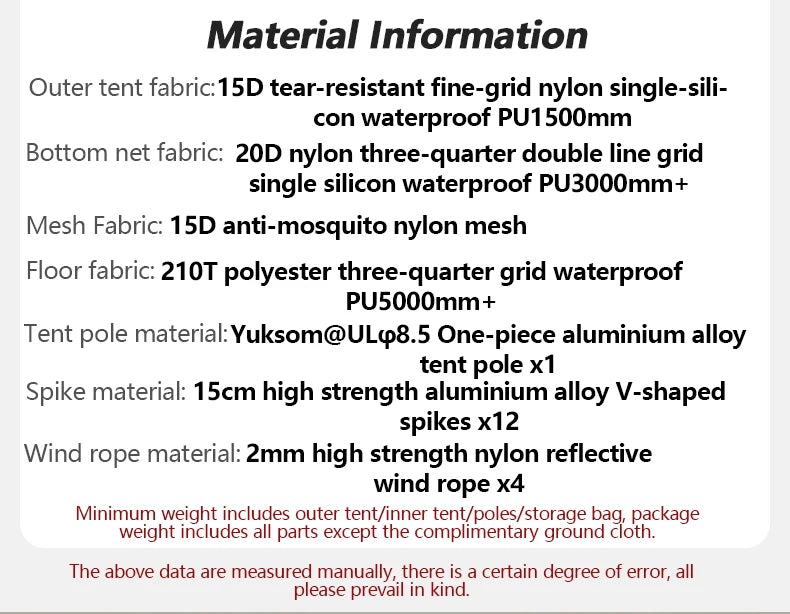 Tent Camping 1 2 Person Tent Outdoor Travel 15D Waterproof Ultralight Backpacking Shelter Tent Hiking