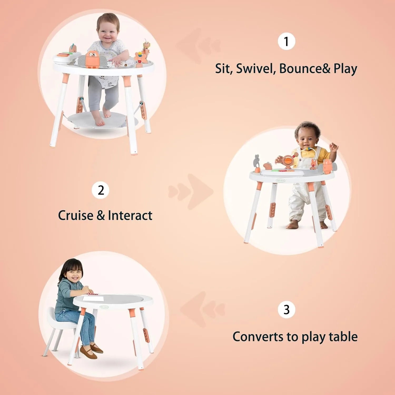 I YAN 3-in-1 baby activity center with detachable toys and 360-degree rotating seat for toddler development and entertainment.