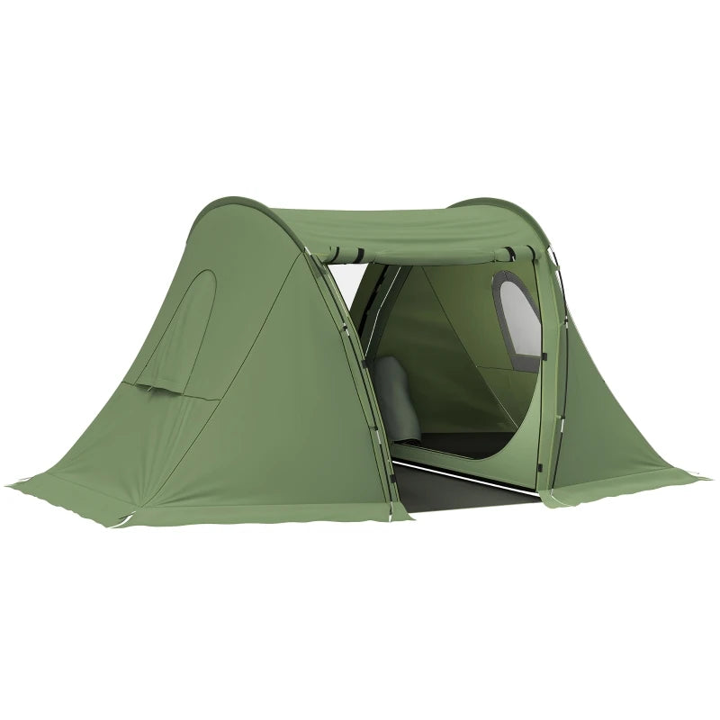 3 Man Camping Tent with Living Area and 2 Bedrooms,3000mm Waterproof Family Tent with Sewn-in Groundsheet,Green  ﻿