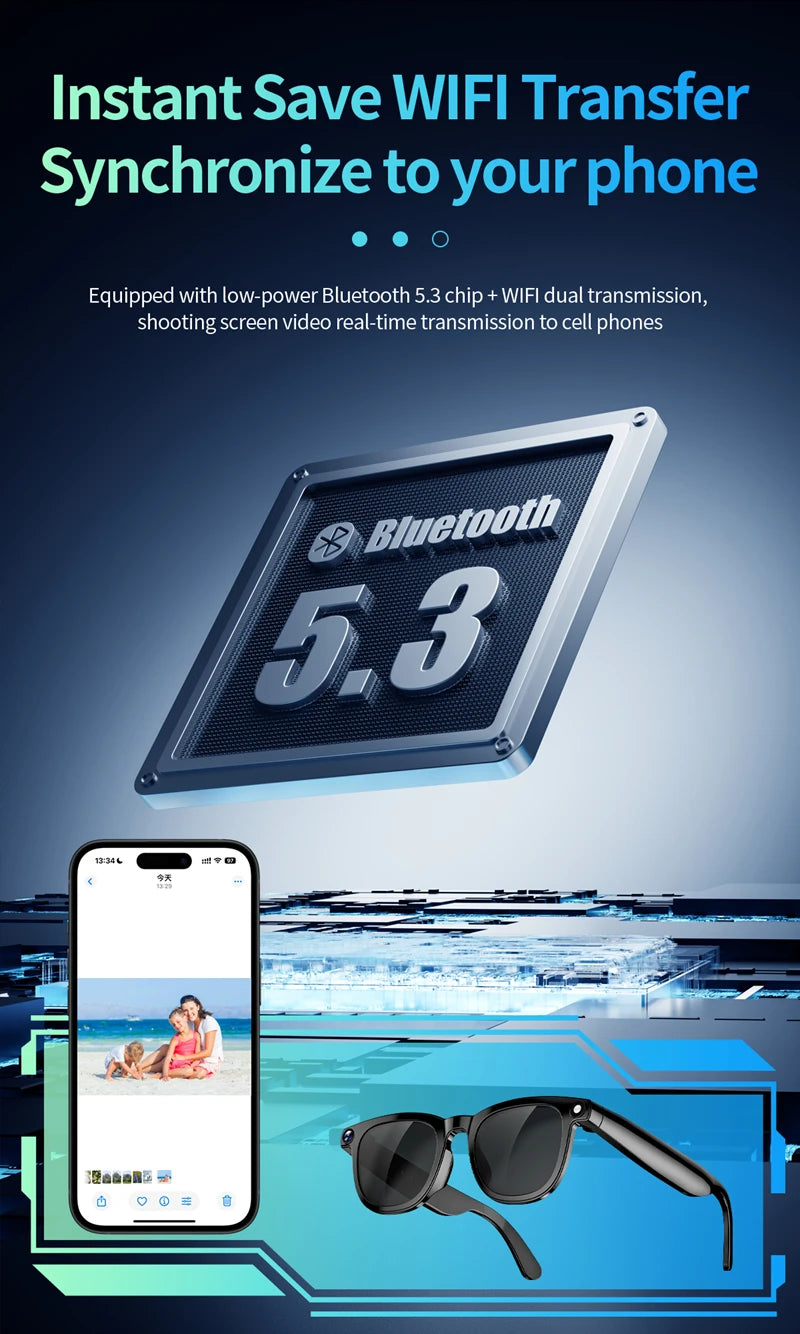 New AI Smart Glasses 800W HD Camera Black Technology Image Translation Chat GPT Video Call Photo Waterproof For Men Women New