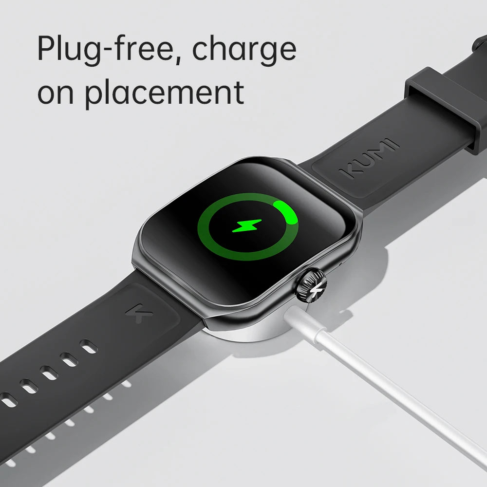 KUMI KU7 Smart Watch 1.96" AMOLED AI Voice Assistant Bluetooth Call NFC IP68 Waterproof SOS Heart Rate SpO2 Fitness