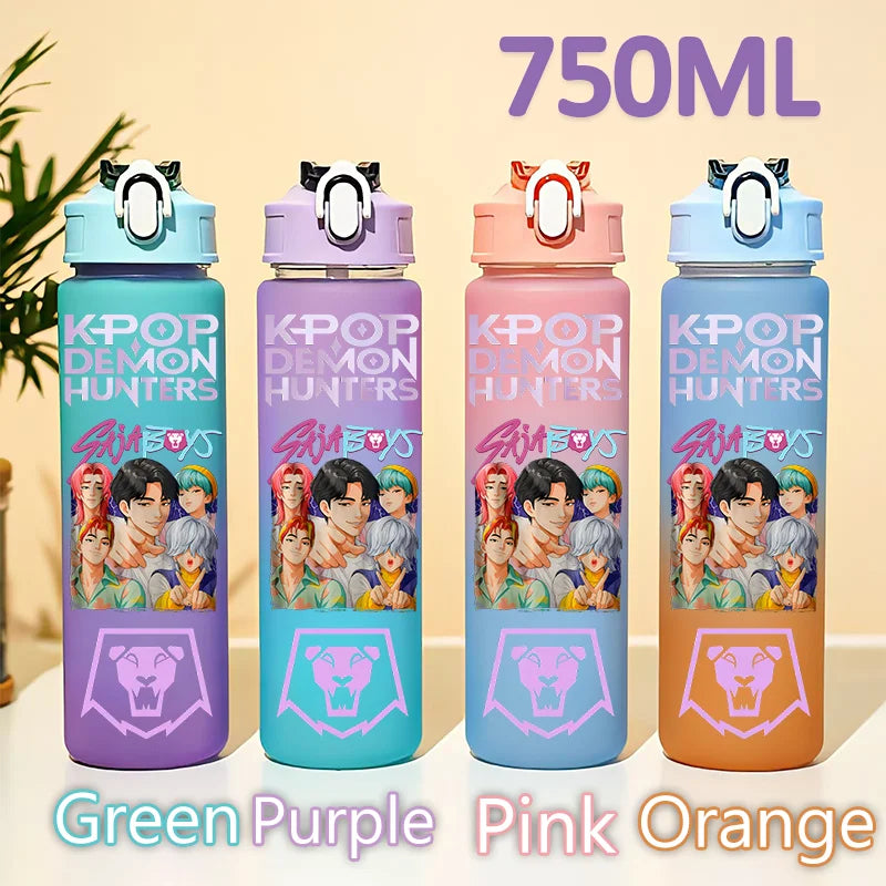 kpop 750ML Demon Hunters Bottle Gourde Gradient Color Water Cup Plastic Drinking Cup gradient straw cup gift