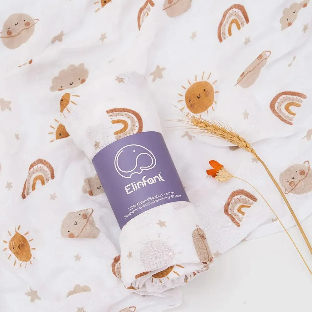 Bamboo Cotton Baby Muslin Swaddle Blanket 120x110cm – Soft Print Baby Towel Wrap for Newborns - I YAN