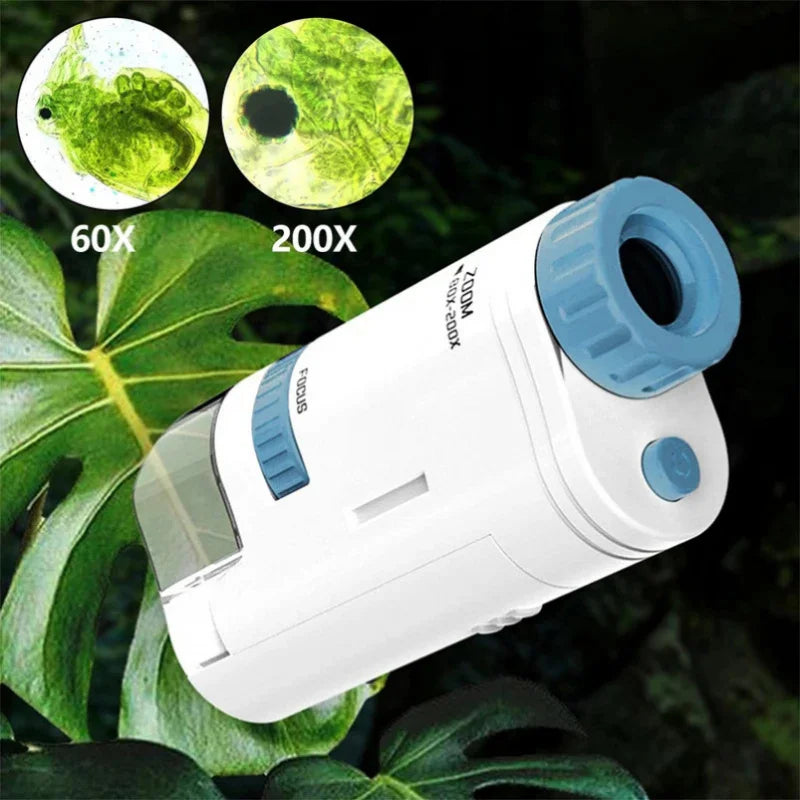 80X-200X Pocket Microscope Electric Mini Microscope with LED Light High Definition Children Microscope for Observation Learning