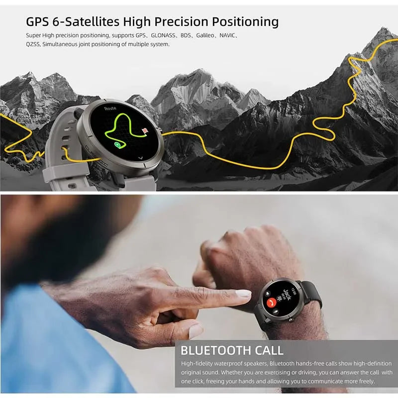 New GPS Positioning Smart Watch 1.32AMOLED 5ATM Waterproof Women Men Health Bluetooth Call 360mAh Compass 170+Sports Mode SmartWatch