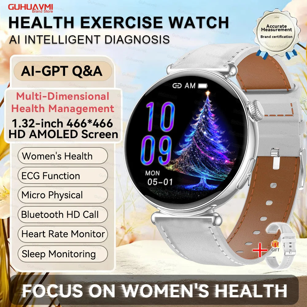 2026 New Women AI Smart Diagnosis Smart Watch HRV+ECG Uric Acid Blood Oxygen Health Monitor IP68 Waterproof Sports Smartwatches