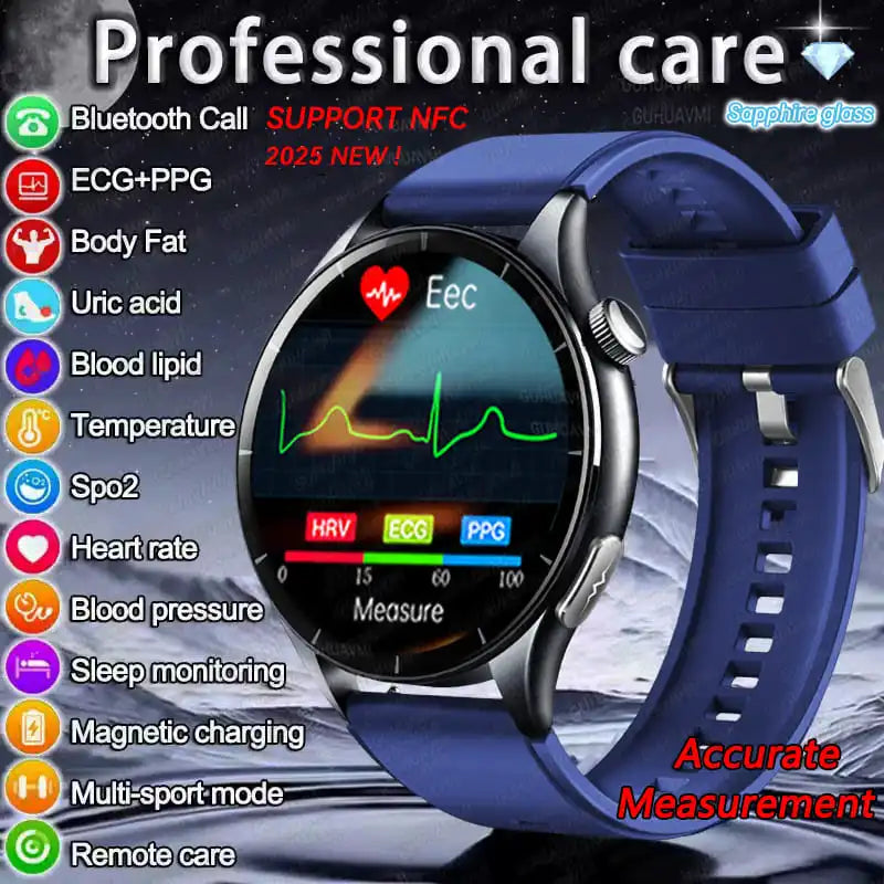 New ECG+PPG Health Diagnosis Smartwatches Men Women Clock Uric Acid Lipid BP Heart rate Tracker NFC Sports Smart Watch IOS