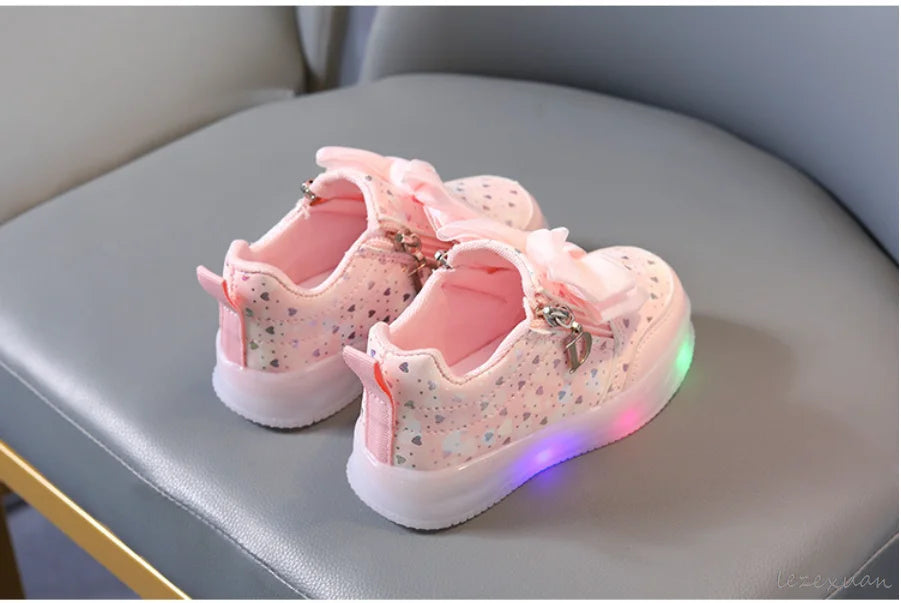 LED Casual Sneakers For Spring Girls KPop Demon Hunters Printed Mesh Breathable Shoes Children Lighted Non-slip Pink Purple