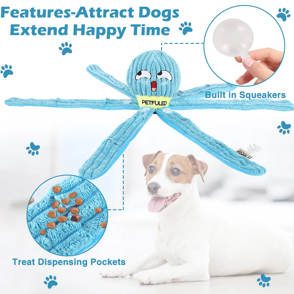 I YAN Dog Snuffle Octopus plush toy, interactive puzzle and slow feeding chew toy designed for dogs to engage and entertain.