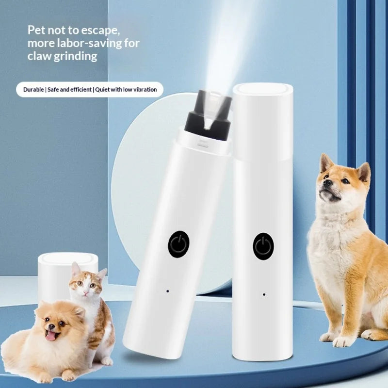 I YAN electric pet nail grinder for dogs and cats with LED light, safety guard, rechargeable, quiet, painless claw trimmer.