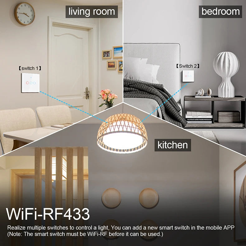 AXUS EU WiFi Smart Light Switches Touch Switch RF433 No Neutral Wire Smart Home Life Tuya App Control Support Alexa Google Home