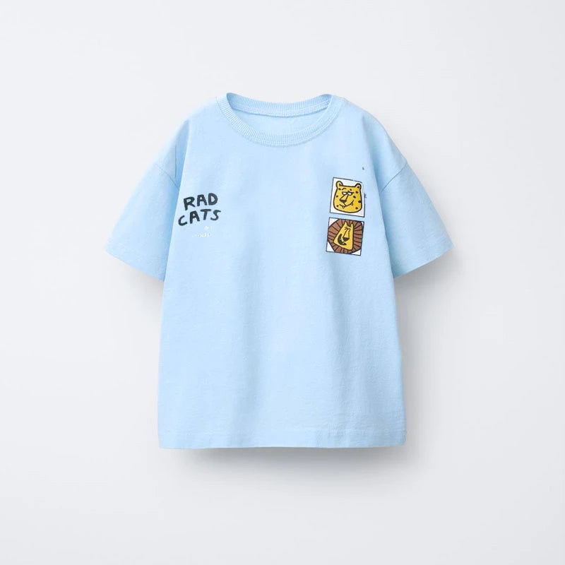 I YAN boys' animal pattern summer T-shirt with short sleeves, round collar, and playful print, perfect for kids' casual wear.