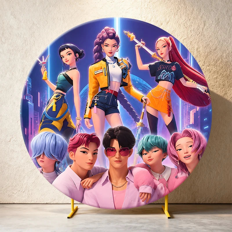 Kpop Demon Hunters Round Backdrop Cover Circle Fabric Cover Birthday Party Photo Booth Background Banner Kids Photo Props Supply