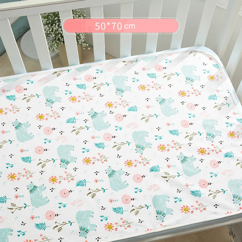 I YAN waterproof baby changing pad cover on a travel mattress, reusable diaper pad protector for infants and toddlers.