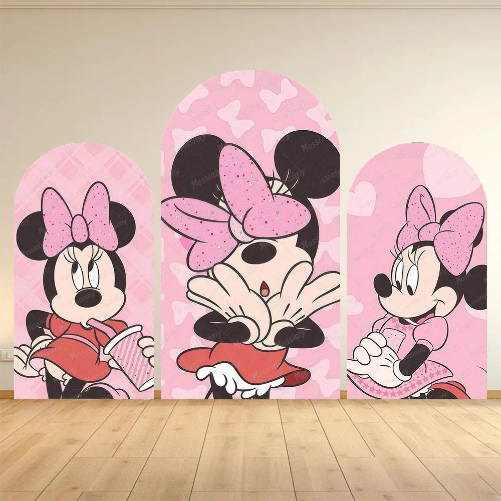 Pink Minnie Arch Background Cover Custom Dot Bow Minnie Photography Backdrop Girl Birthday Party Decoration Portrait Photo Props