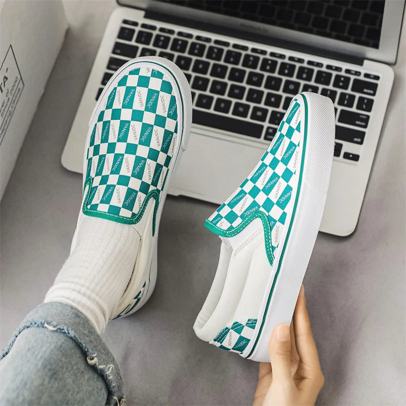 Children Spring Autumn Canvas Shoes Girls One Foot Slip on Shoes Kid Shoes Boys Soft Soled Comfortable Checkerboard Casual Shoes