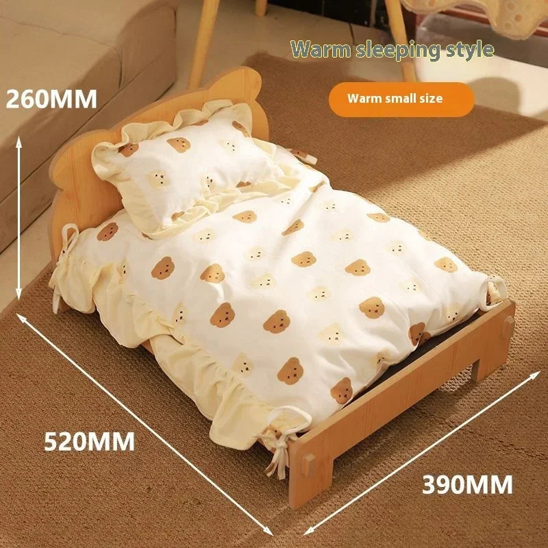 Solid Wood Cat Bed Dog Bed Removable Mat Washable All Season Universal Cat Nest Dog House Pet Supplies Pet Bed Within 7kg