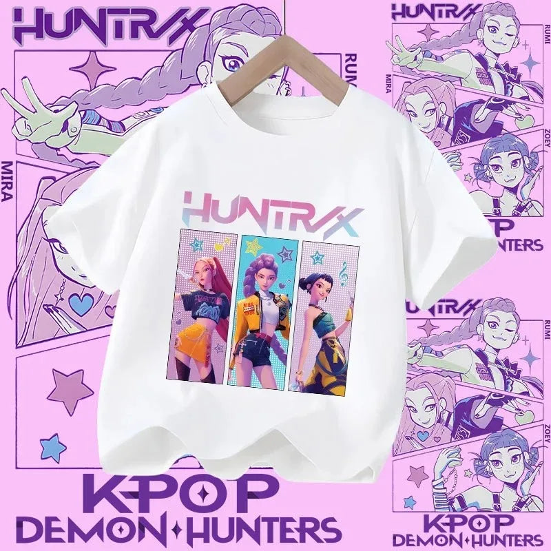 Soft Cotton T-Shirt for Girls  Movie Design Children's Clothing Gifts K-Pop Demon Hunters Fans Fashionable Casual Tops Summer
