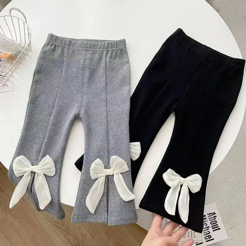 Toddler Kids Boot Cut Pants  Autumn Bowknot Infant Baby Girls Bell Bottoms Korean 2-8Y Girls Versatile Casual Long Pants