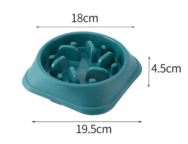 I YAN pet slow food bowl for cats and dogs, round, anti-choking, non-slip, thickened design in multiple colors.