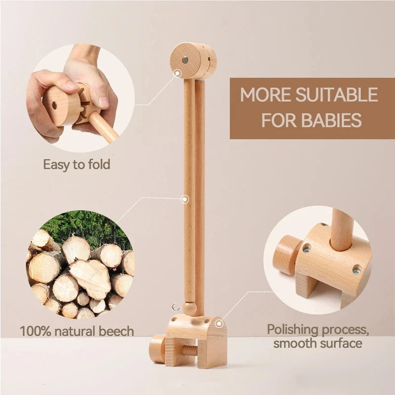 Baby Crib Mobile with Cartoon Felt Forest Animals – Wooden Bed Bell 0-12M - I YAN