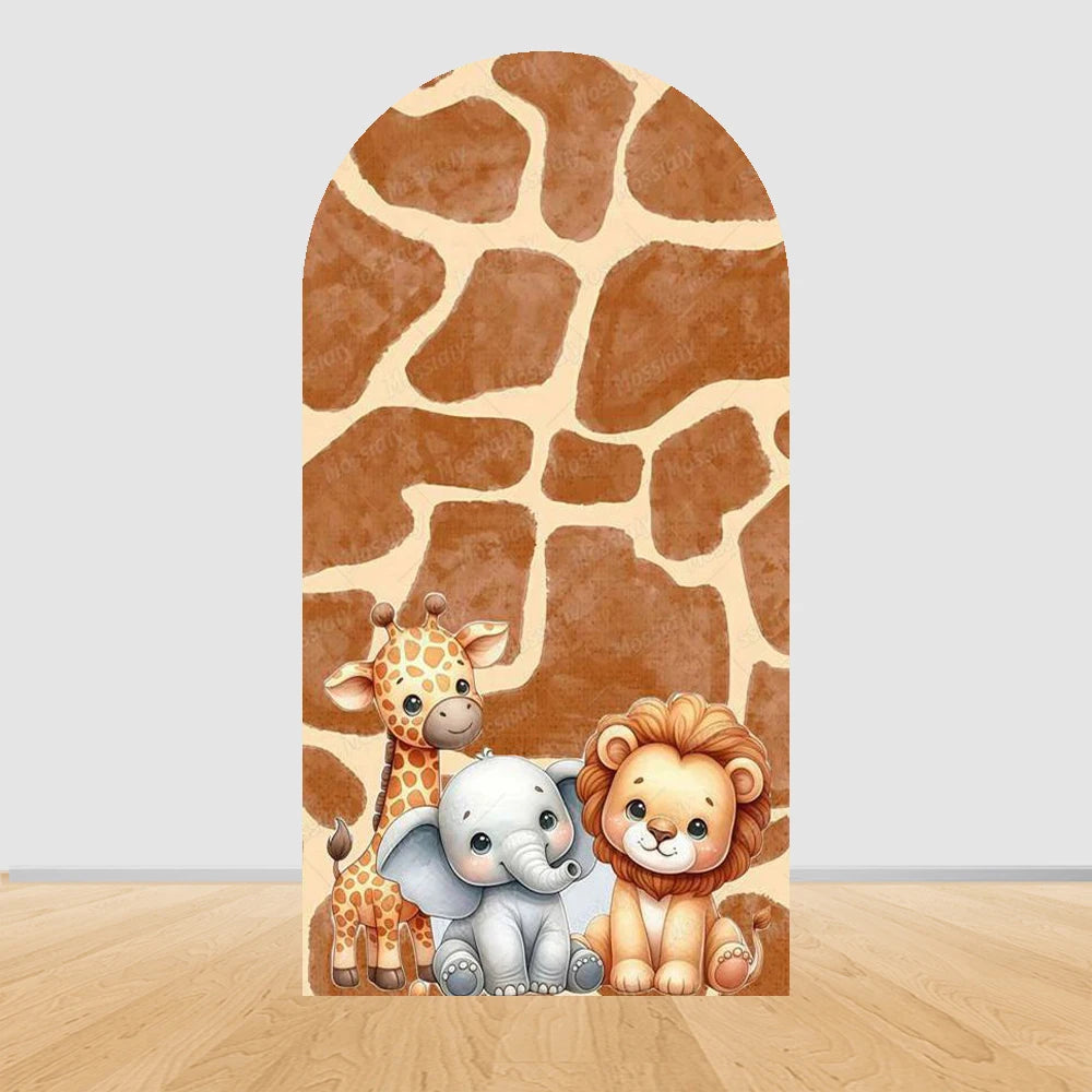 Jungle Animals Party Wild One Baby Shower Arch Cover Backdrop for Boy Birthday Cartoon Animal Truck Background Wall Decoration