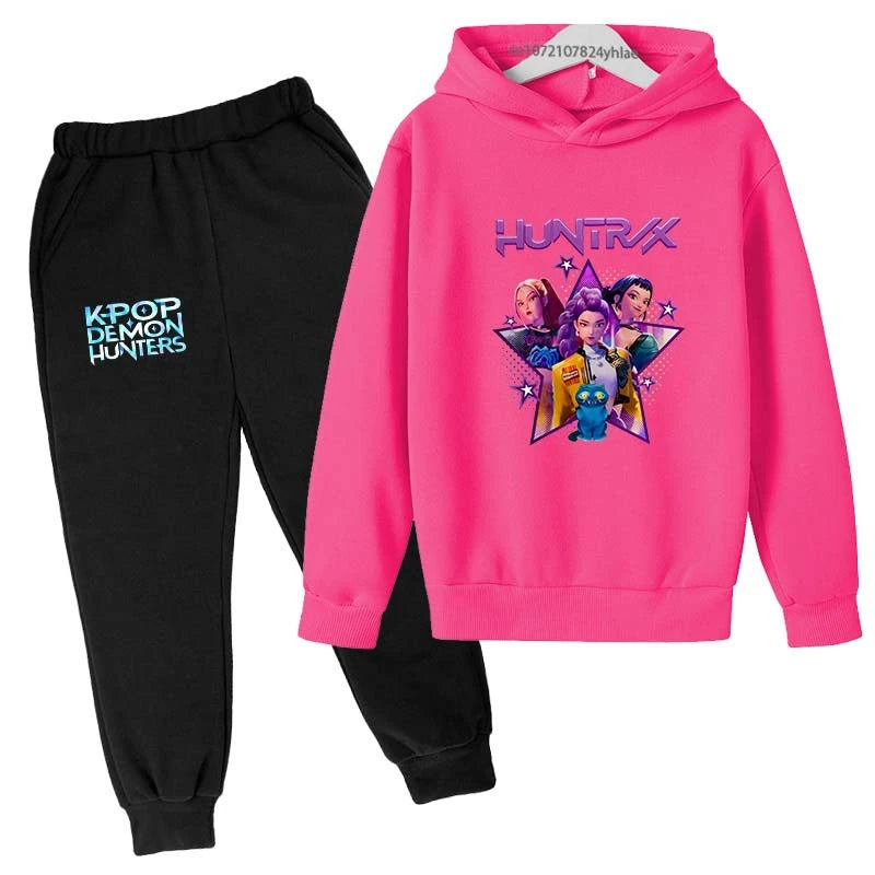 Kpop Demon Hunters Kids Cartoon Print Hoodie And Pants Set 2pcs Tracksuit Casual  Clothing for Boys And Girls 2-13 Years