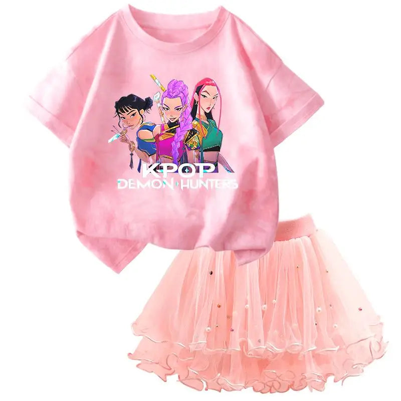 K-Pop Hunters Zoey Mira Rumi Kids T Shirt Summer Girl Outfit T-shirt +Tutu Skirt Princess Clothes Suit Party Clothing Set