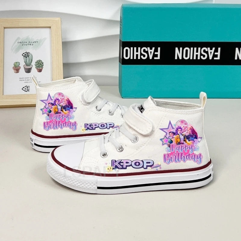 KPop Demon Hunter Canvas Shoes Student Casual Children Slip on Flat Board Shoes Kids Soft Bottom Non Slip Breathable Sneakers