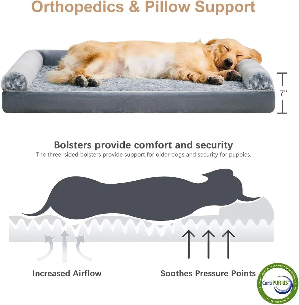 Orthopedic Washable Dog Bed Large, Waterproof Sofa Couch with Removable Cover for Senior Dogs Comfy Sleeping