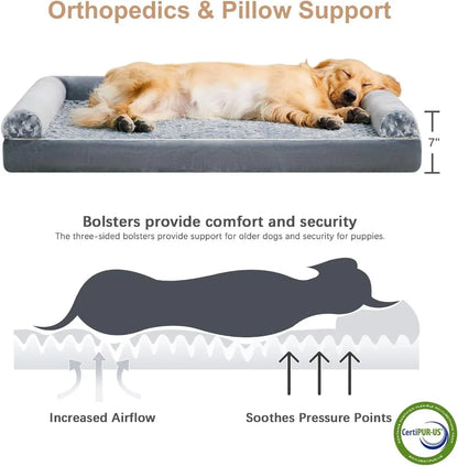 Large orthopedic washable dog bed by I YAN with waterproof sofa design and removable cover for senior dogs' comfort.